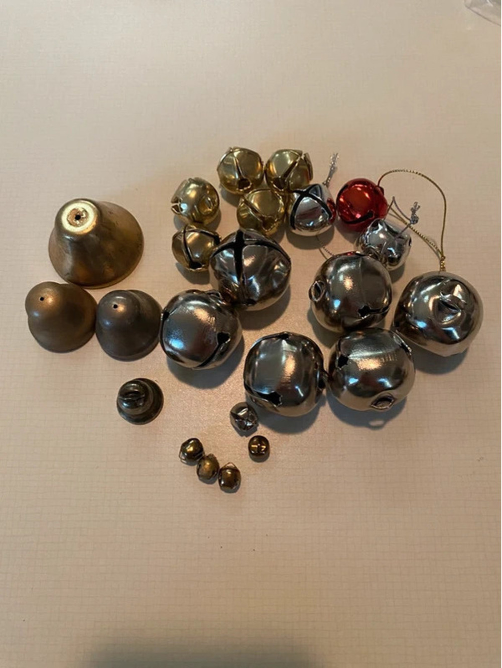 Lot of 20 Bells different Sizes and colors; 3 used for stringing